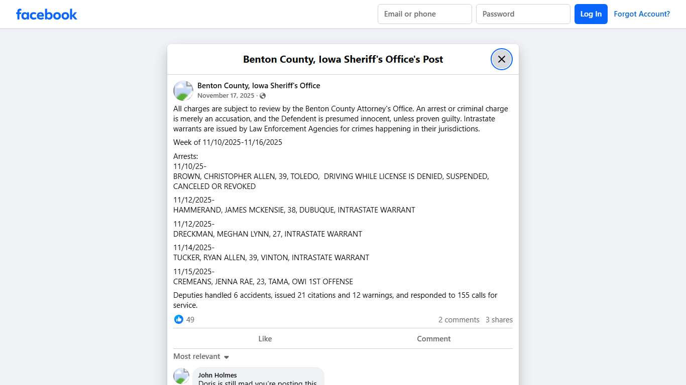 All charges are... - Benton County, Iowa Sheriff's Office Facebook