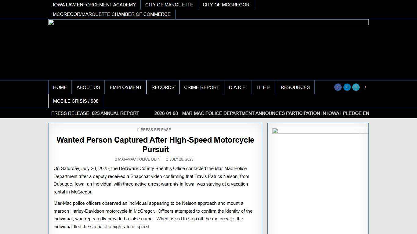 Wanted Person Captured After High-Speed Motorcycle Pursuit – Mar-Mac Police Department