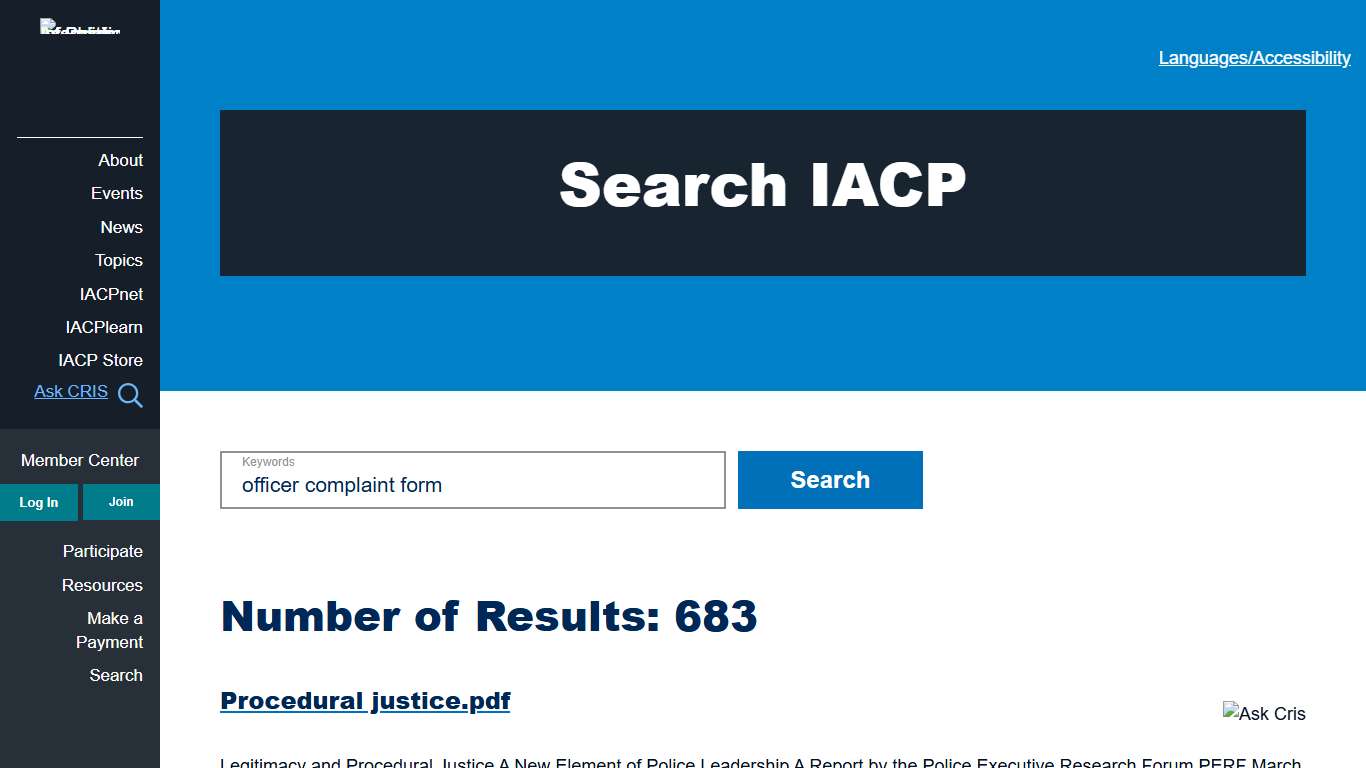 Search International Association of Chiefs of Police